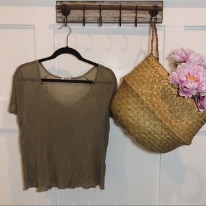 LA Made Raw Hem Basic V Neck Tee